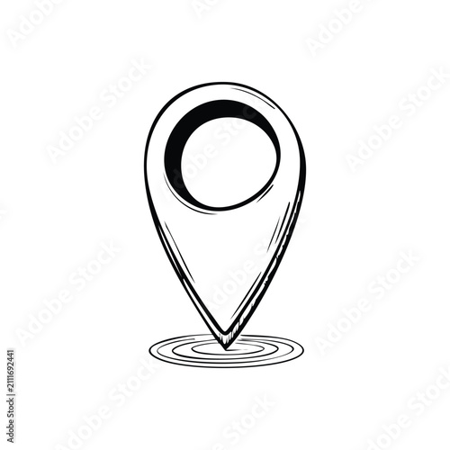 Hand drawn location pin icon isolated on white background, sketch style map pointer vector illustration