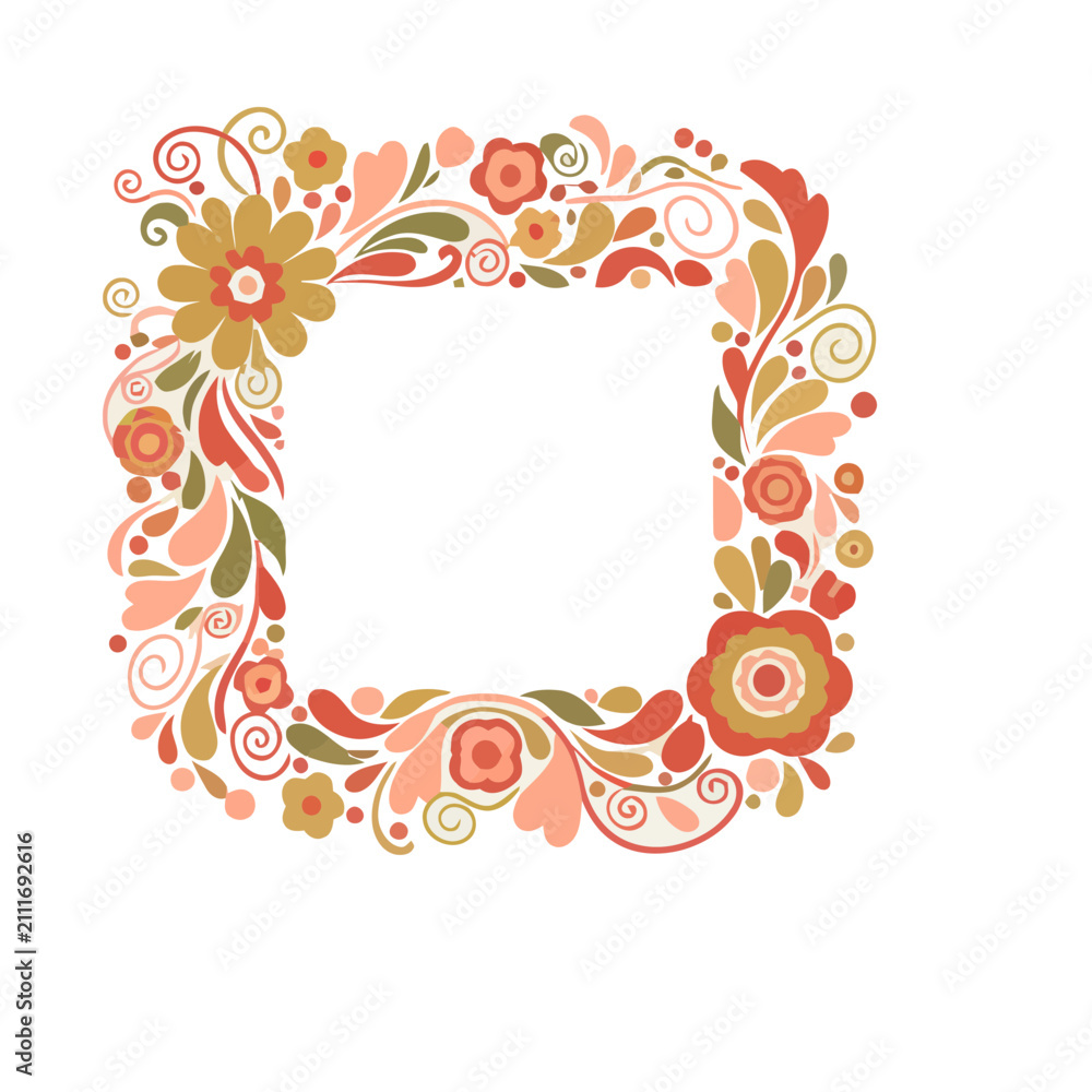 Fototapeta premium Floral Square Frame with Swirls