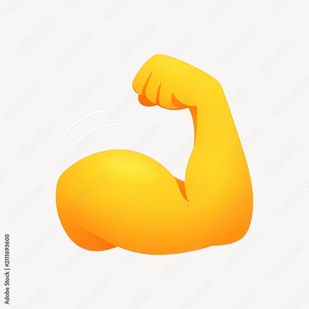 Fototapeta premium Illustration of a flexed muscular arm emoji on a white background.