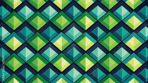 Cuadro en lienzo Teal and lime green geometric diamond tile pattern with geometric abstract tesse