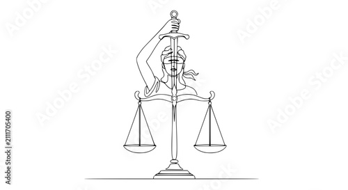 Bild auf Leinwand Lady Justice Scales Sword Blindfold - Single Line Art Illustration