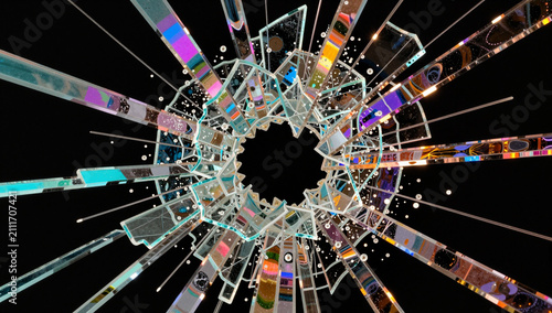 Exploding colorful, abstract pieces of glass.