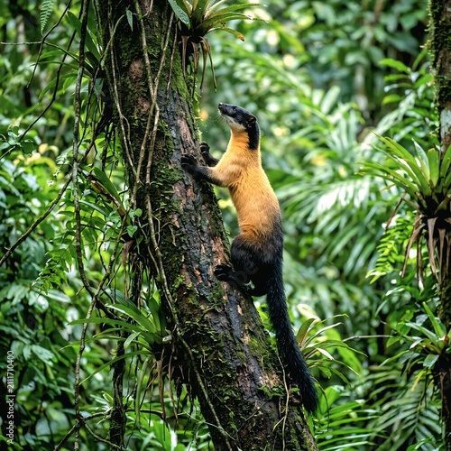 Yellow-throated Marten Climbing Forest Tree
