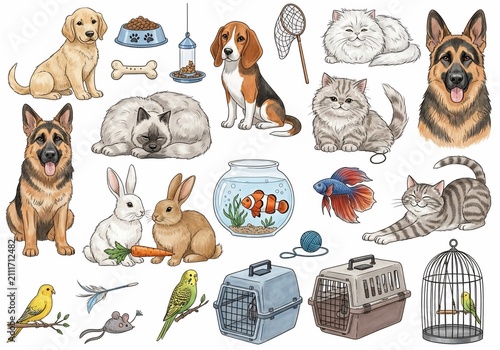 A vibrant menagerie of furry and feathered friends, captured in whimsical illustration.