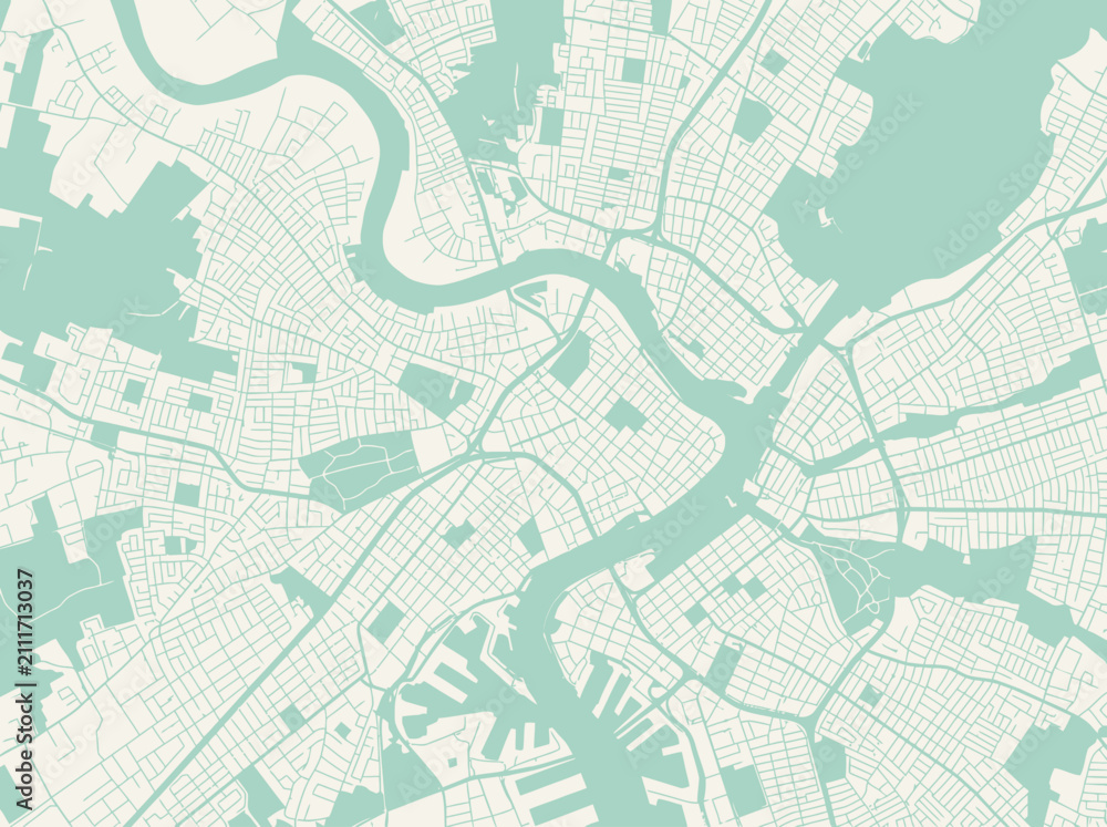 Naklejka premium Stylized Flat Vector City Map with River and Urban Road Network