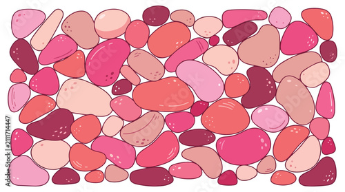 Canvas Print This vector illustration features an assortment of smooth, rounded stones in varying shades of pink and red, tightly packed into a rectangular composition