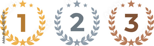 Konstfotografi ランキング金銀銅、賞ラベルセット、優勝受賞エンブレム ベクターイラスト