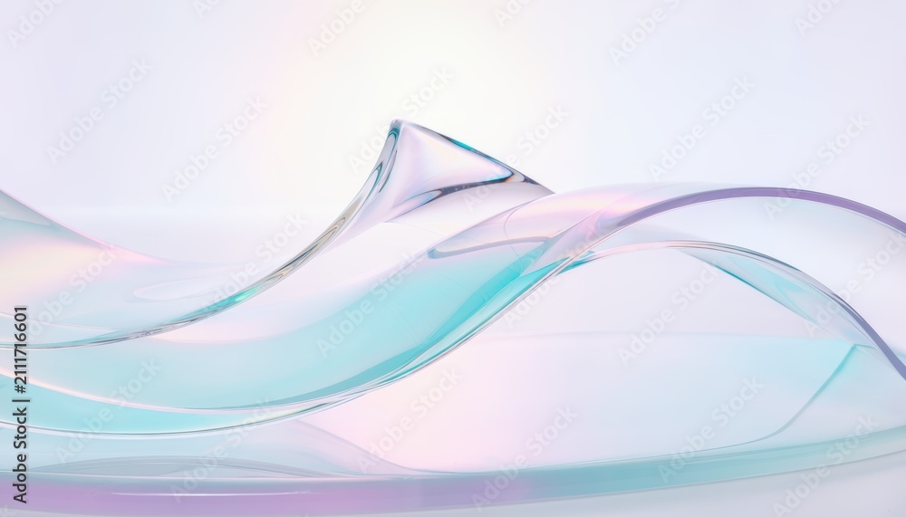 Naklejka premium Abstract transparent iridescent glass wave on white background