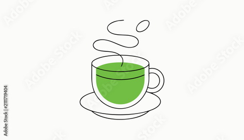 Cozy Green Tea Beverage Graphic with Simple Line Art Design.eps
