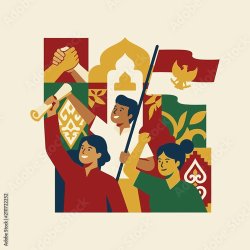 A vibrant illustration celebrating community unity and cultural heritage