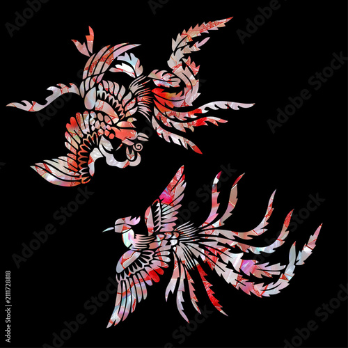 Premium Korean Najeon-chilgi style mother-of-pearl Phoenix illustration set