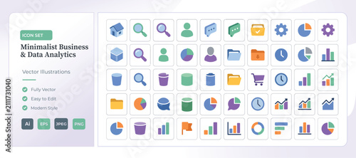 Minimalist business and data analytics icon set. Modern vector symbols for web interface.