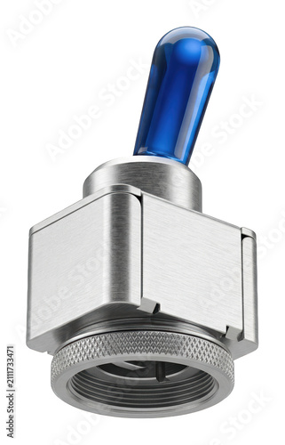Фотография Industrial brushed metal toggle switch with blue glass lever and threaded base i