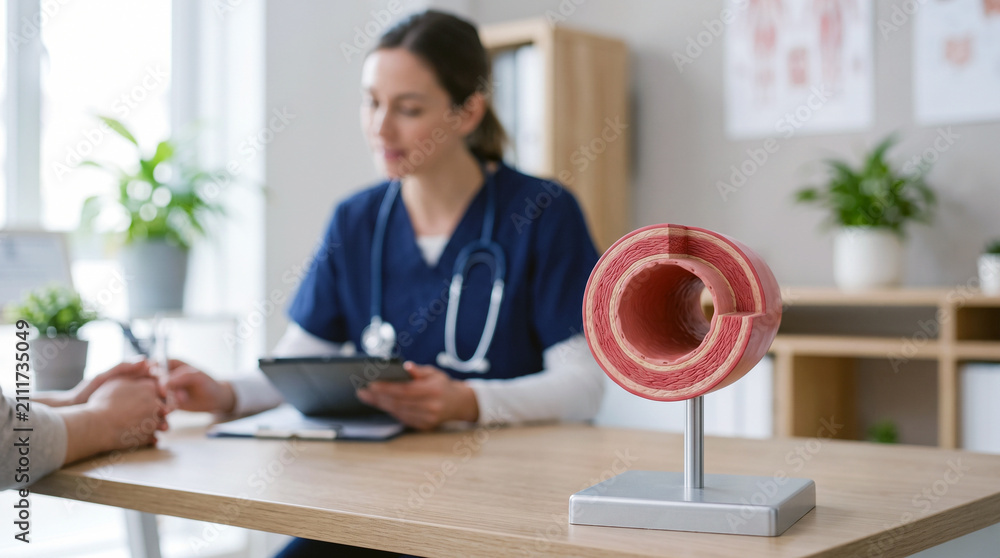 Fototapeta premium Healthy Artery Anatomical Model Displaying Clear Blood Flow In Professional Medical Clinic Office Interior Promoting Cardiovascular Wellness And Heart Education