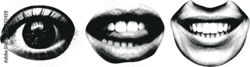 Fotografie Halftone eye and smiling mouths in a graphic composition with distinct dots and