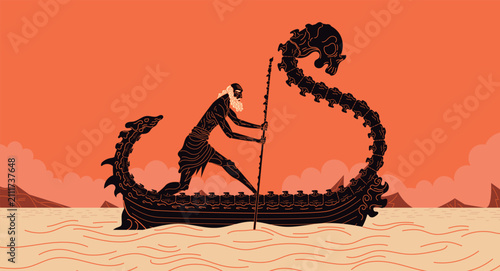 Bild auf Leinwand charon ferrying souls across the underworld