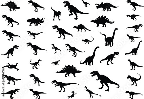 Obraz na płótnie Diverse collection of black dinosaur silhouettes