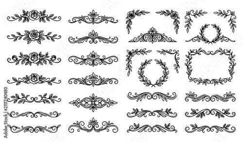Foto Vintage botanical floral divider vector pack with ornate borders decorative swas