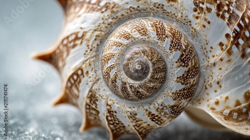Golden Brown Snail Shell Spiral Close Up, Natural Fibonacci Pattern Wildlife Photography