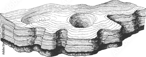 Hand Drawn Illustration of Layered Geological Rock Formation