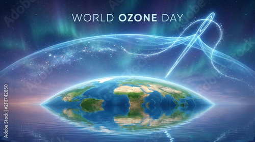 Earth with glowing protective shield for World Ozone Day.