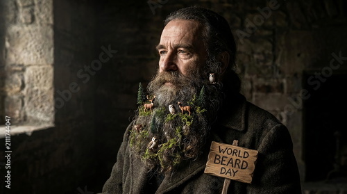 Elderly man nature beard for World Beard Day.