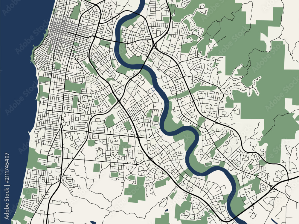 Naklejka premium Minimalist City Map of Perth, Australia, with Swan River and Urban Landscape