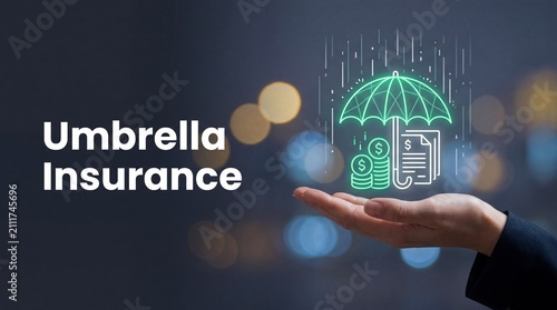 Business professional holding digital umbrella insurance icon. Cybersecurity and financial protection concept with futuristic tech shield.
