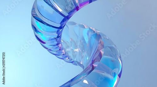 Abstract Blue DNA Helix Structure with Swirling Light Effects.