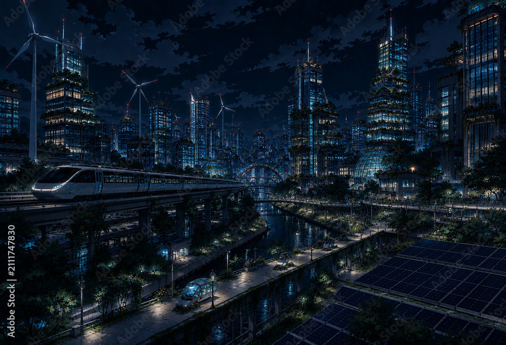 Naklejka premium 夜のスマートシティ