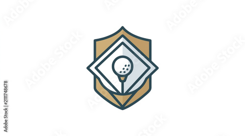 Golf ball and club emblem in shield design.