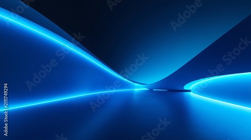 Abstract Blue Neon Light Futuristic Tunnel Background.