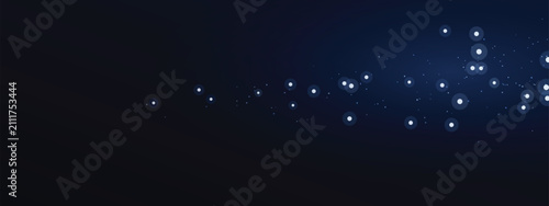 Foto Abstract dark blue background with glowing light particles, floating bokeh dots, and cosmic stardust vector illustration, ideal for digital technology, magic, science, or banner concepts