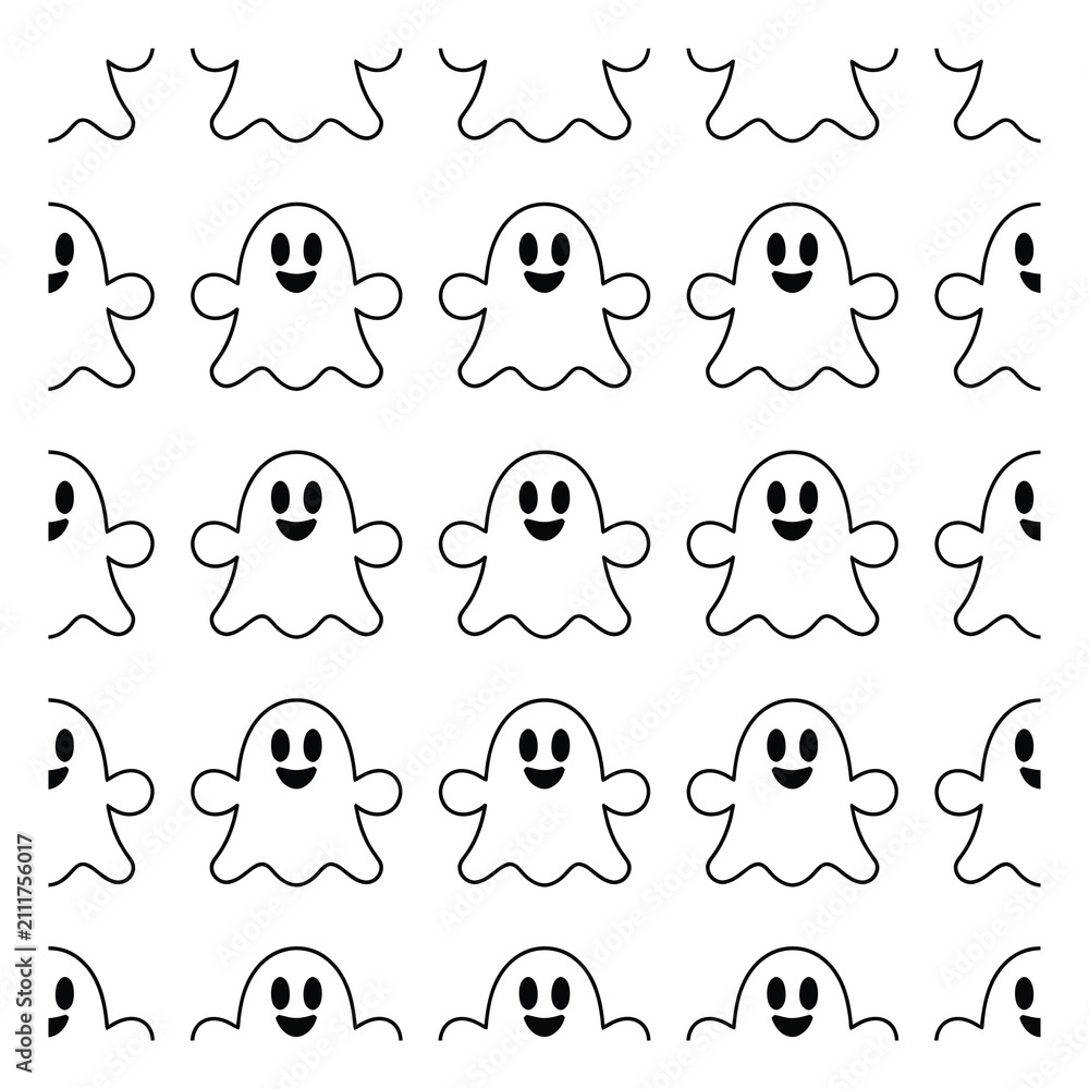 Fototapeta premium A seamless pattern featuring cute cartoon ghosts in a repeating grid layout, halloween themed and festive backgrounds