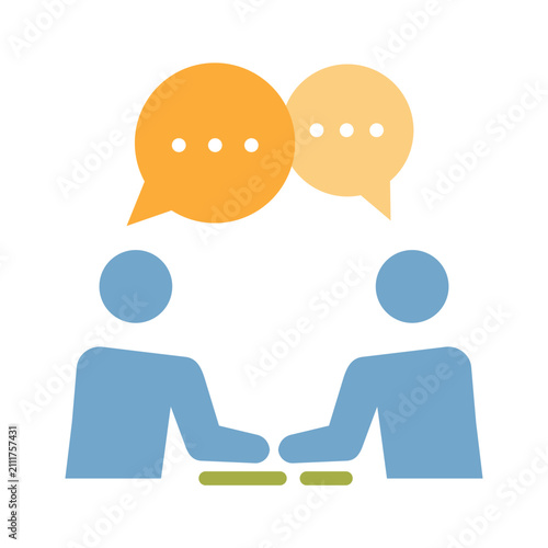 Obraz na płótnie Human interaction flat color icon. Discussion symbol.
