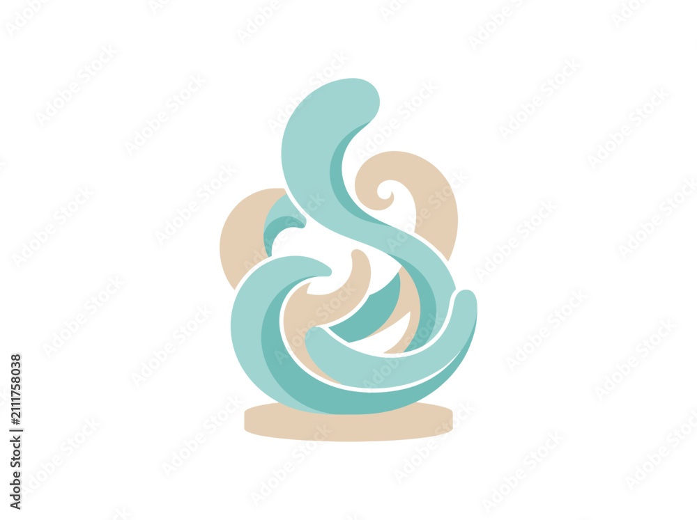 Fototapeta premium Abstract illustration displays a vertical arrangement of swirling waves and organic shapes that mimic the flow of water, providing a clean and contemporary design suitable for modern branding.
