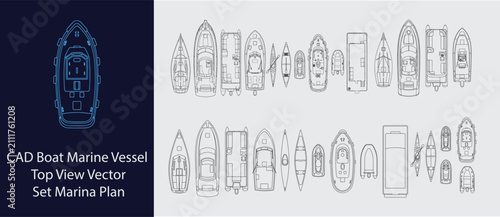 CAD Boat Marine Vessel Top View - Marina Plan Vector Set
