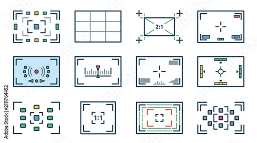 Tableau sur toile Collection of various camera viewfinder icons and symbols.