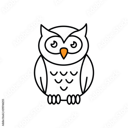 Cute Owl Bird Vector Illustration with Orange Beak