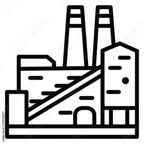 Industrial Factory Building Line Art Vector Icon