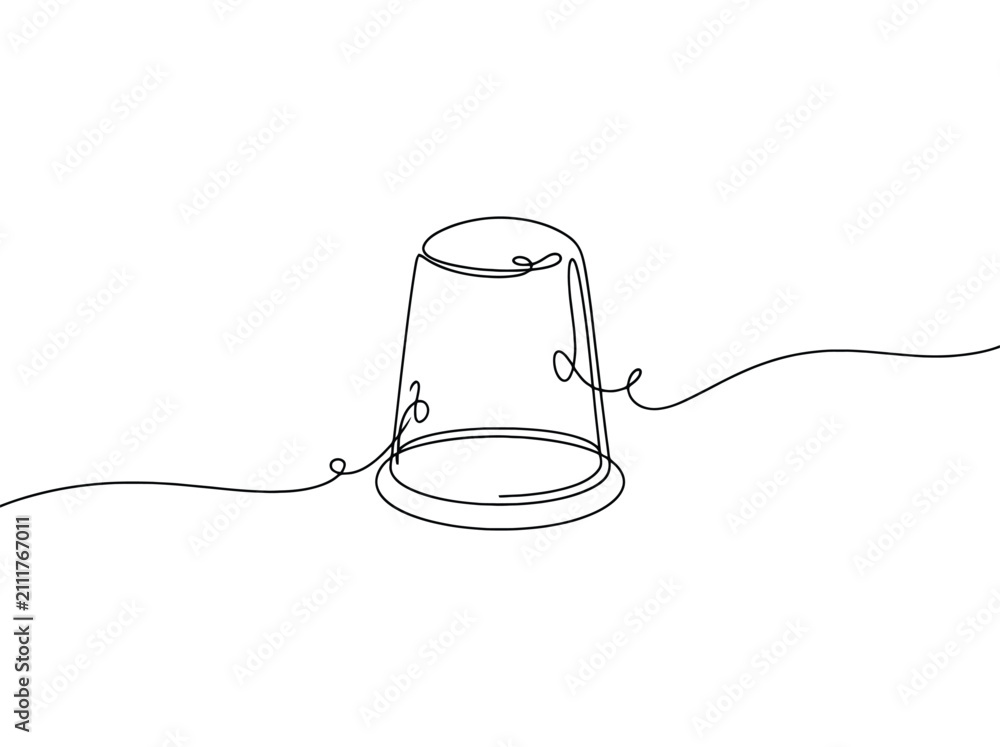 Obraz premium Simple line art of a thimble on white with a flowing thread concept for sewing and craft