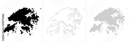 Εκτύπωση καμβά Boundary Hong Kong map city map outline silhouette vector lineart halftone for u