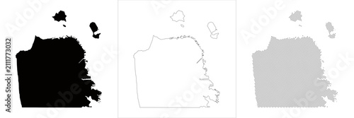 Schilderij op canvas City map San Francisco map silhouette outline vector lineart halftone boundary w