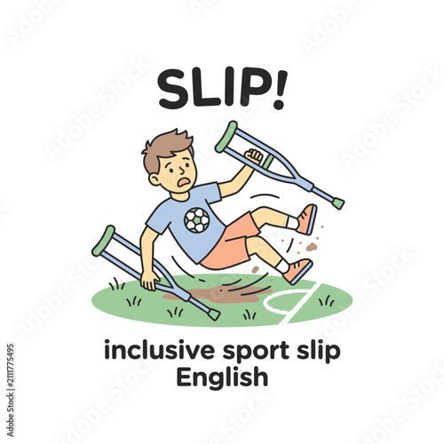 Фотография Boy Falls on Sports Field with Crutches