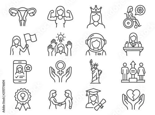 Set of thin line icons about women empowerment and gender equality
