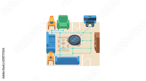 Robot Vacuum Cleaner Cleaning Floor.