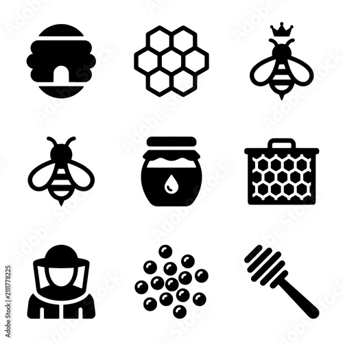 Collection of Beehive, Honeycomb, Bee, Beekeeper and Honey Icons