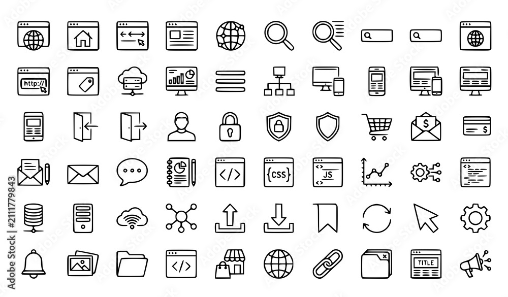 Fototapeta premium Website Web Internet Outline Icons Editable Stroke Homepage Search Vector Collection