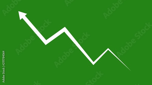 Dynamic white financial growth and market decline line graph animation set on a solid chroma key green screen background, for easy compositing, in business presentations, and data analysis projects