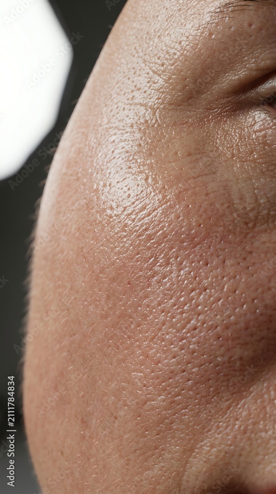 Naklejka premium Close-up of Human Skin with Pores and Texture Detail.